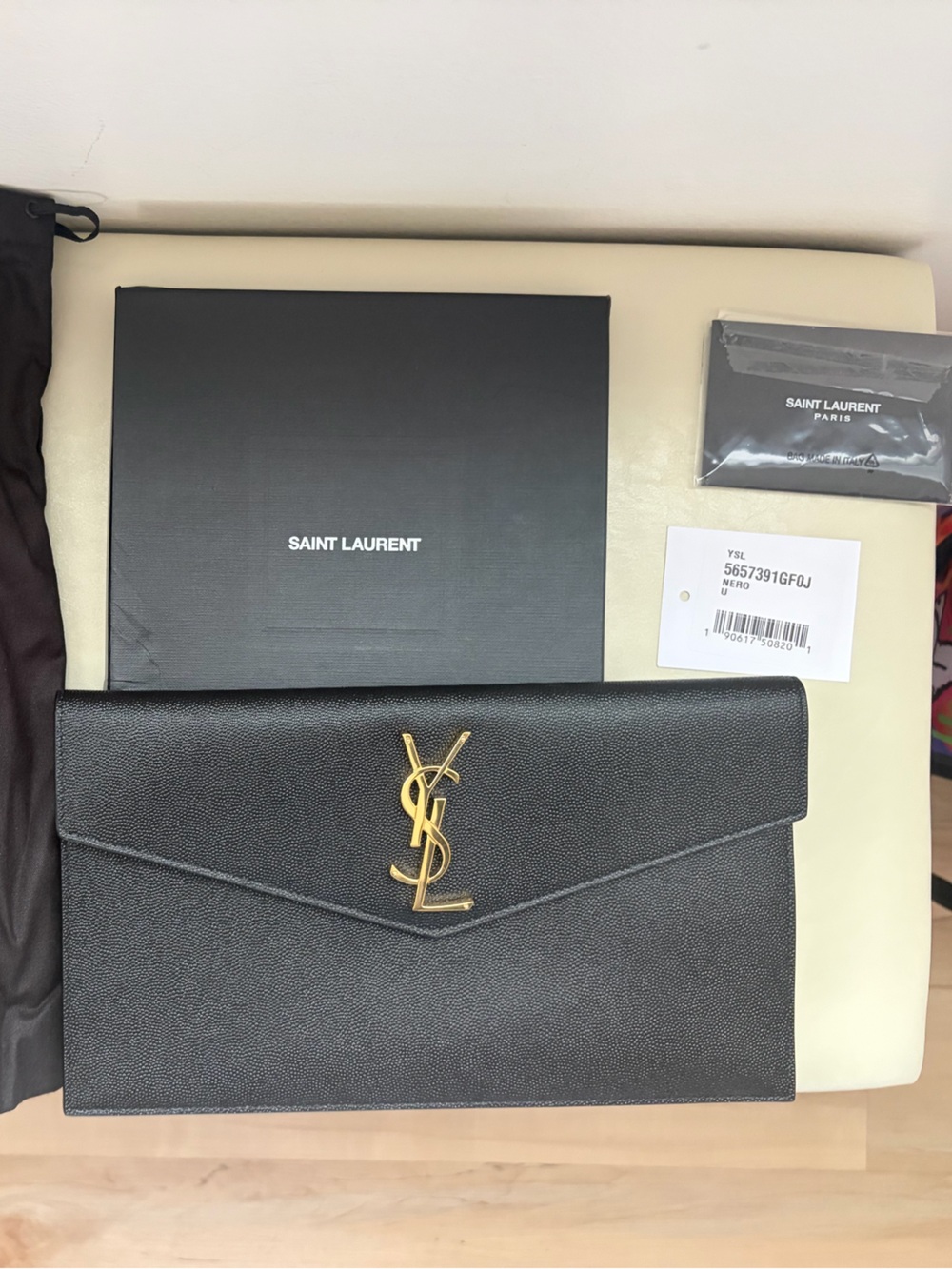 BRAND NEW Saint Laurent YSL Pouch Clutch – Black – Box & Dust Bag